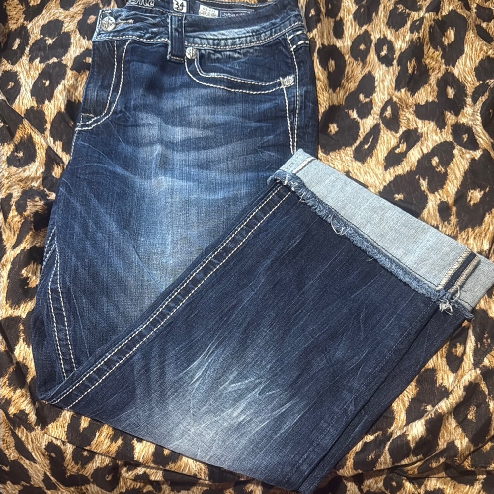 Miss Me Blue Boot Cut Jeans with Decorative Stitching